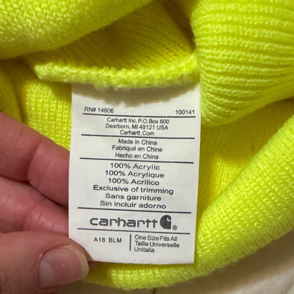Carhartt Adult OS Neon Yellow Beanie - Picture 3 of 3